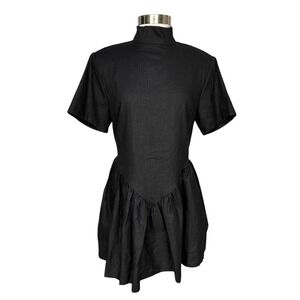 The Kemist Black Open Back Mini Dress High Neck Gathered Drop Waist Avant Garde